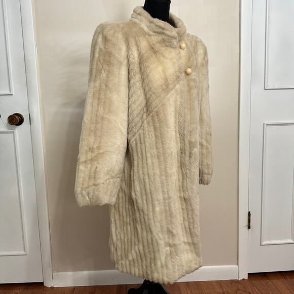 Intrigue Vintage Faux Fur Coat Ivory/Champagne Size 13-14 - Picture 3 of 12